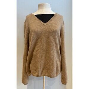 Charter Club Luxury Cashmere Sweater Womens XLG Tan Pullover V-Neck Lightweight